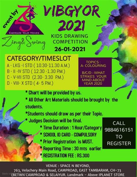 Vibgyor 2021 Online And Regular Drawing Competition Jan 26th 2021