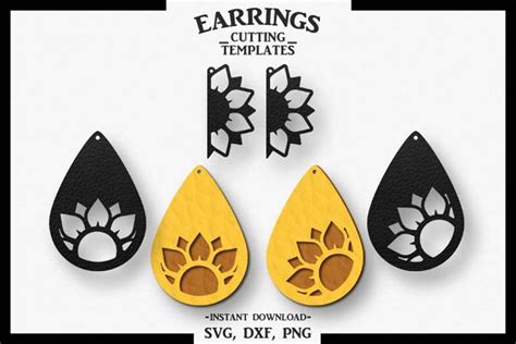 Sunflower Earring, Silhouette Cameo, Cricut, SVG Earrings, SVG DXF PNG