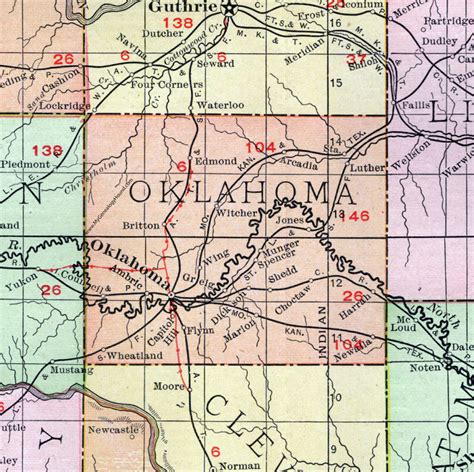 Oklahoma County Oklahoma 1911 Map Rand Mcnally Oklahoma City Edmond