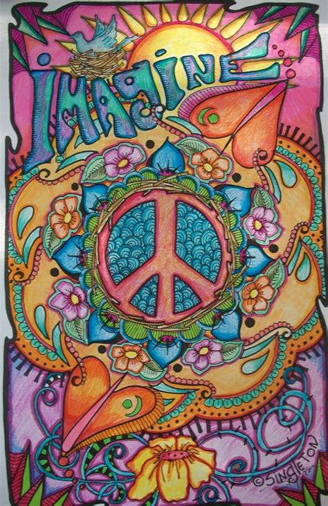 Imagine Peace And Love Singleton Hippie Art Poster Fully Etsy
