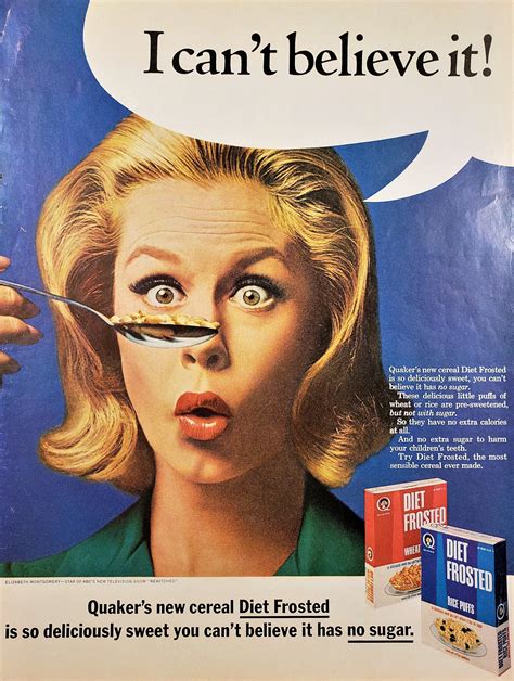 1965 Quaker Diet Frosted Cereal Vintage Print Ad Welizabeth Montgomery