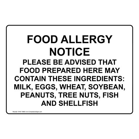 Safe Food Handling Restaurant Hospitality Sign Food Allergy Notice