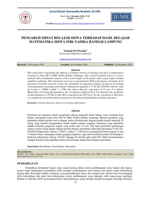 PDF PENGARUH MINAT BELAJAR SISWA TERHADAP HASIL BELAJAR MATEMATIKA