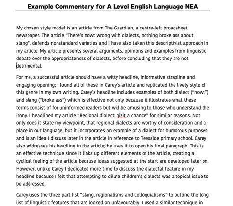 Original Writing And Commentary Example Nea Teaching Resources