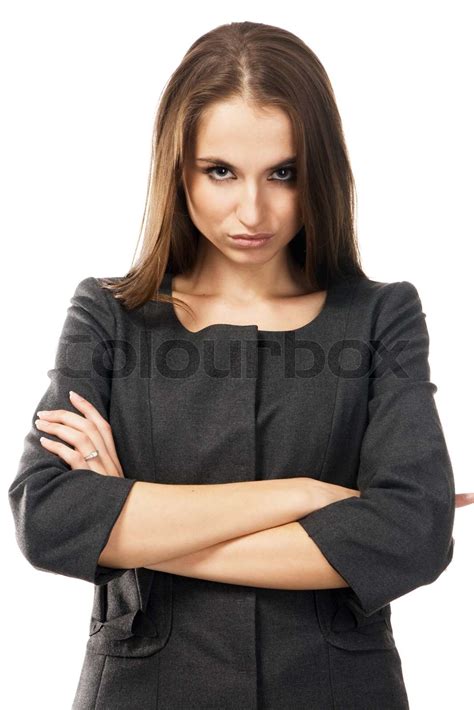 Fashion Model In Strict Business Clothing Gray Background Stock Image Colourbox