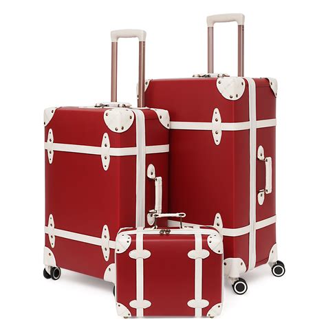 Nzbz 3 Pieces Vintage Luggage Set Carry On Cute Suitcase With Rolling