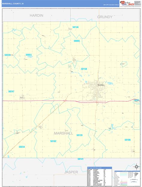 Marshall County Ia Zip Code Wall Map Basic Style By Marketmaps Mapsales