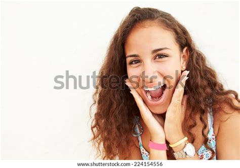 Portrait Teenage Girl Leaning Against Wall Stock Photo 224154556
