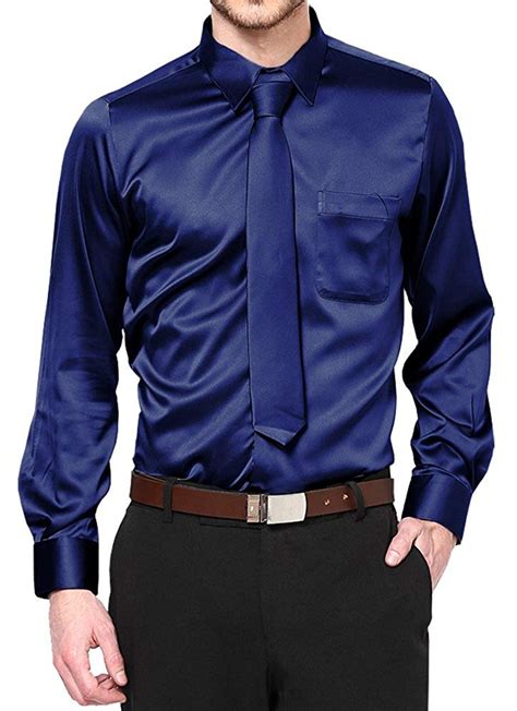 Daniel Ellissa Mens Navy Blue Shiny Satin Dress Shirt Tie Set