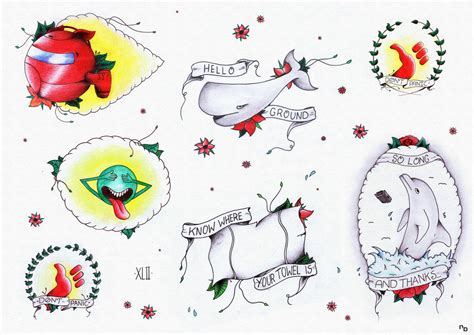 Hitchhikers Guide To The Galaxy Tattoo Flash Card By Nadineballantyne
