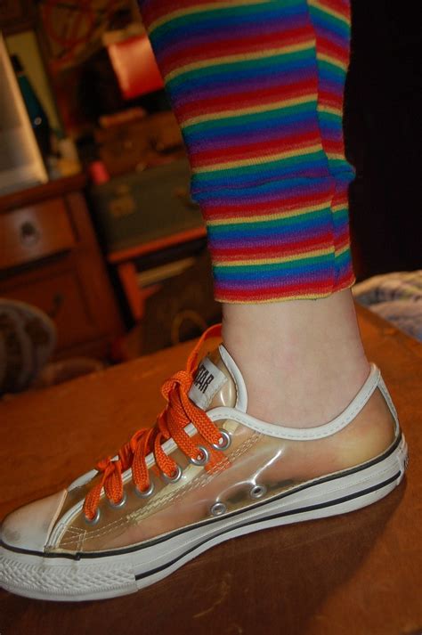 Clear Converse Sneakers With Orange Laces