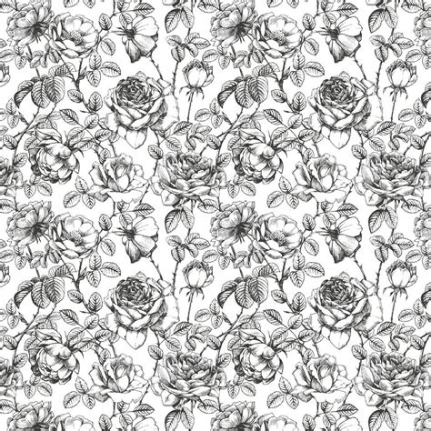 Black And White Floral Wallpaper Romantic Floral Pattern Wall Mural
