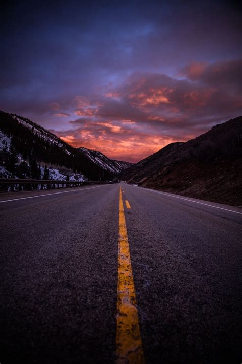 Download Wallpaper 800x1200 Road Marking Mountains Evening Iphone 4s