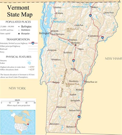 ♥ Vermont State Map A Large Detailed Map Of Vermont State Usa