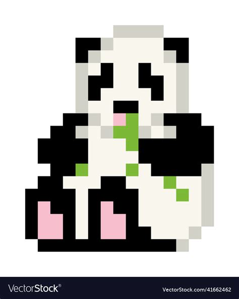 Pixel 8 Bit Panda Bear Eating Bamboo Isolated Vector Image
