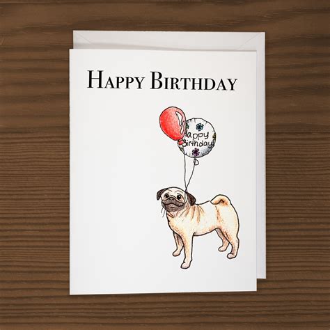Happy Birthday Pug Card Notecard With Envelope Pug Greeting Etsy