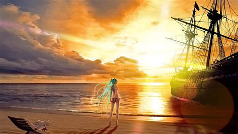 Anime Summer Beach Wallpapers Wallpaper Looking Away Profile View