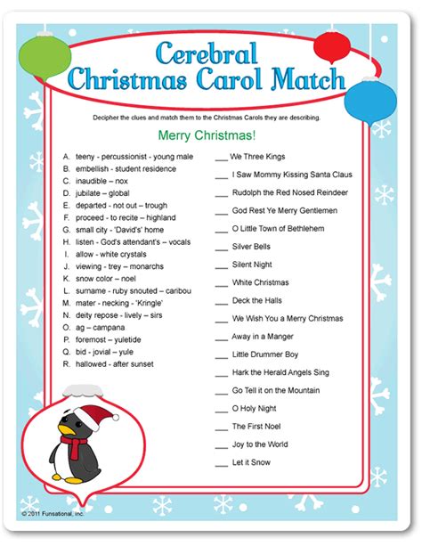 Christmas Carol Match No Link Christmas Carol Game Christmas Games