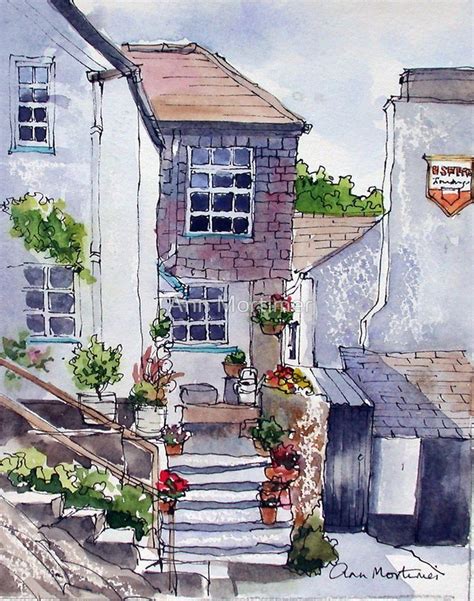 Polperro Cottage By Ann Mortimer Watercolor Watercolor Architecture