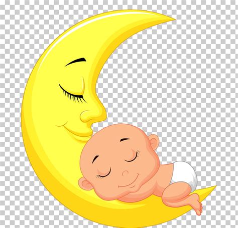 Bebé Durmiendo En La Luna Creciente Niño Pequeño Luna De