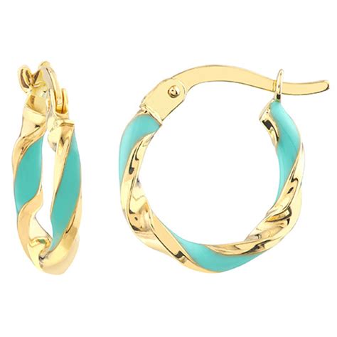 14k Yellow Gold Turquoise Enamel Twist Huggie Hoop Earrings Y41 115320MT