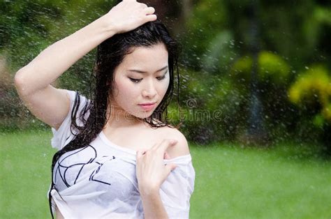 Asian Girl Is Getting Wet Stock Image Image Of Asian 40458123