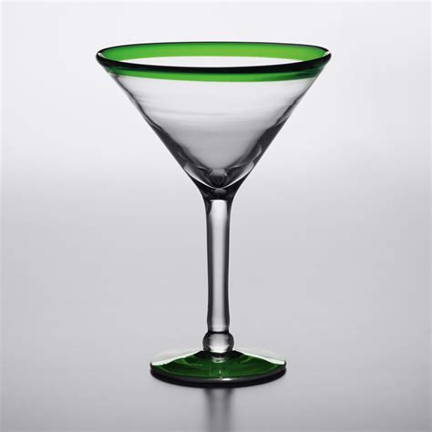 Acopa Tropic 15 Oz Martini Glass With Green Rim And Base 12 Case