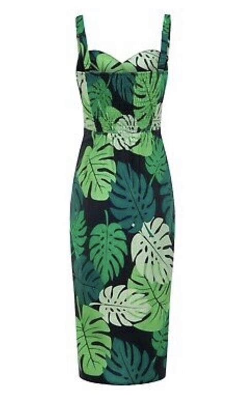 Bnwt Collectif Mahina Tahiti Palm Print Sarong Style Dress Blackgreen