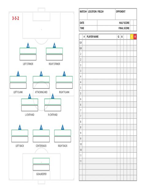 High School Soccer Lineup Sheet 11v11 352 Players Subs Fill And Sign