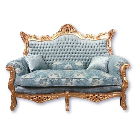 Casa Padrino Luxury Baroque Sofa Blue Gold Handmade Baroque Style