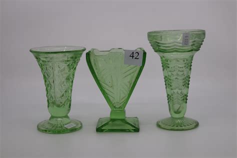 Lot Depression Green Glass Vases