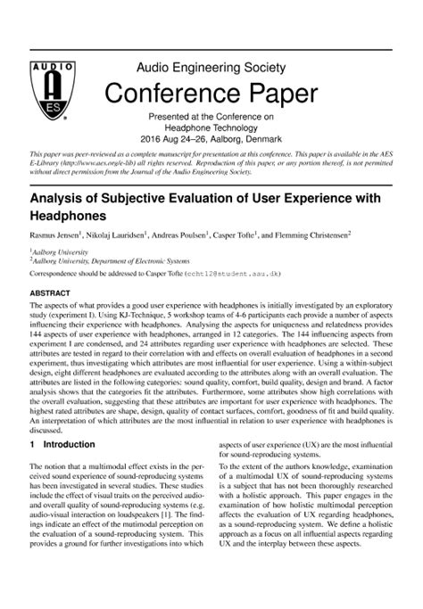 aes e library analysis of subjective evaluation of user experience with headphones