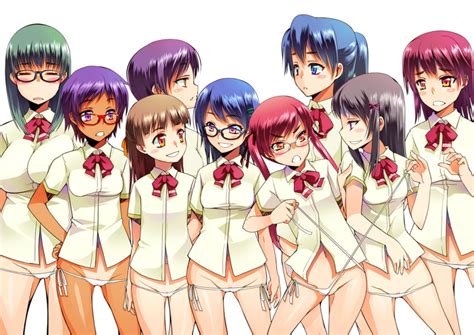 Asaki Takayuki Original Bad Id Bad Pixiv Id 6girls Clitoris Slip Glasses Lineup Long