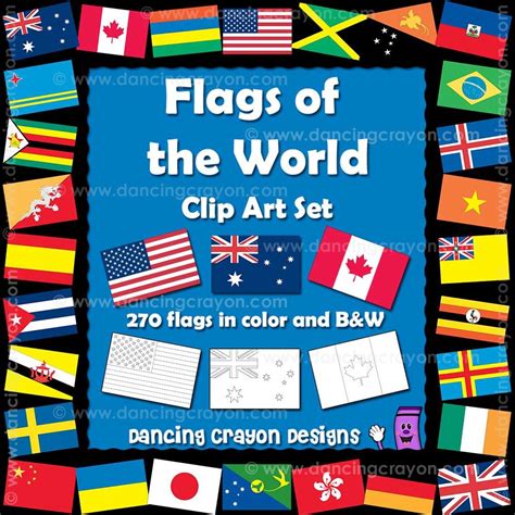 World Flags Clipart Color And Black And White Line Art