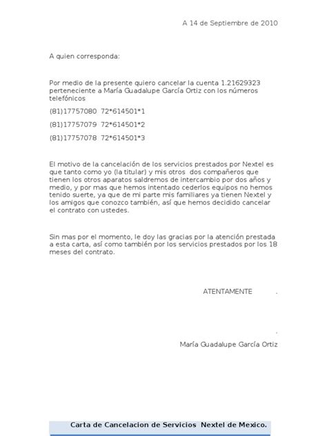 Carta De Cancelacion De Servicios Nextel De Mexico
