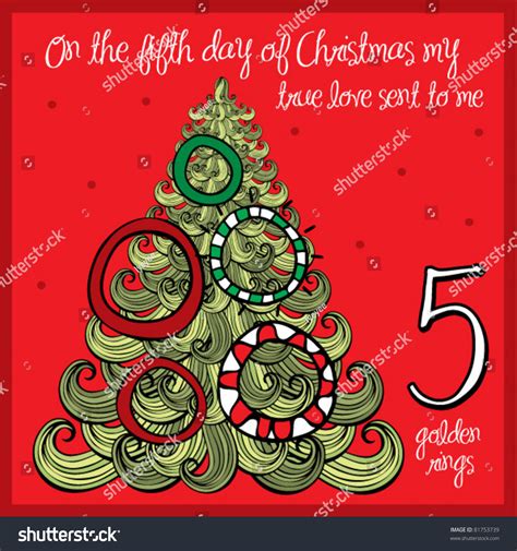 The 12 Days Of Christmas Fifth Day Five Golden Rings Stock Vector