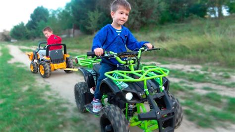The video was created by our. Kids Ride on Power Wheels with Quad Bike and towing 12V ...