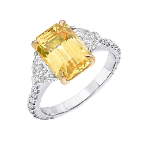 Natural Unheated Ceylon Yellow Sapphire Diamond Ring 447 Carat