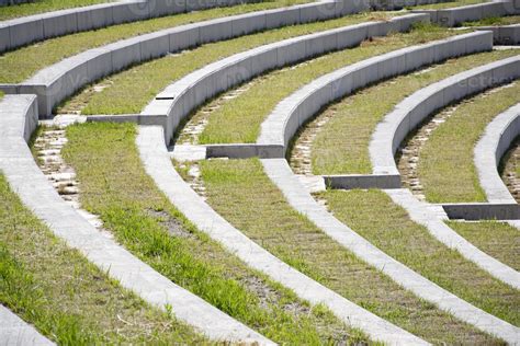 Rows Of Stairs And Grass In The Amphitheater Modern Architecture And