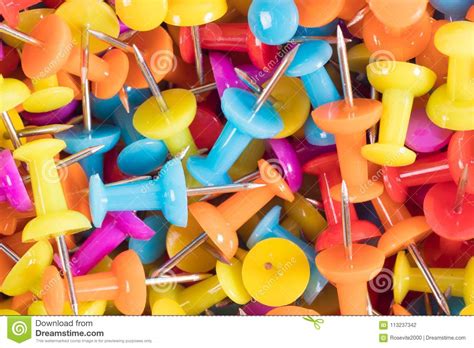 Different Color Of Push Pins For Background Or Wallpaper Stock Photo