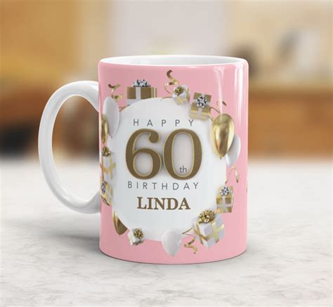 Personalised Pink Happy 60th Birthday T Mug Personalise Online
