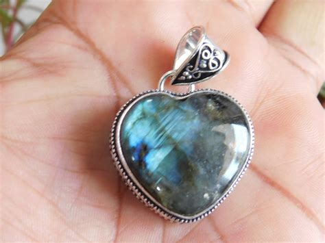 Labradorite Heart Pendant Sterling Silver Pendantbeautiful Etsy