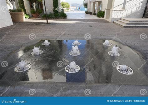 Small Sidewalk Fountain On The Walking Street Stock Image Image Of