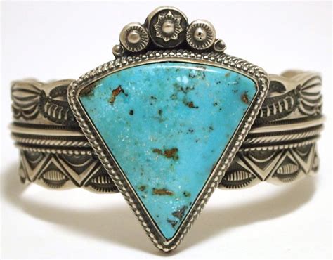 Old Pawn Navajo Morenci Turquoise Sterling Silver Cuff Bracelet Wallace Yazzie Jr