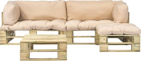 Vidaxl Delige Loungeset Pallet Met Zandkleurige Kussens Hout Bol Com