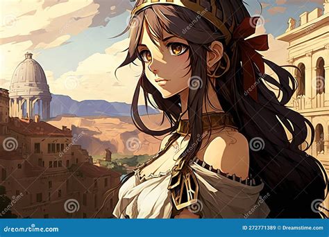 Beautiful Anime Manga Girl In Rome Italy Illustration Generative Ai