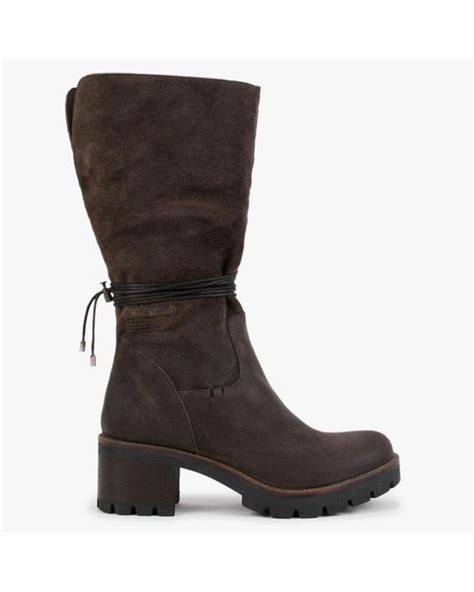 Manas Brown Leather Fold Over Cuffed Calf Boots Lyst Uk