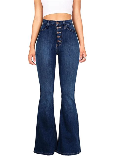 Wodstyle Womens Vintage High Waisted Flared Bell Bottom Casual Trendy Jeans In