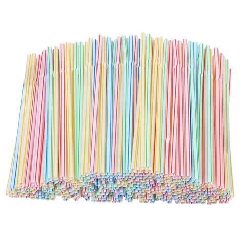 200pcs Plastic Drinking Straws 8 Inches Long Multi Colored Striped
