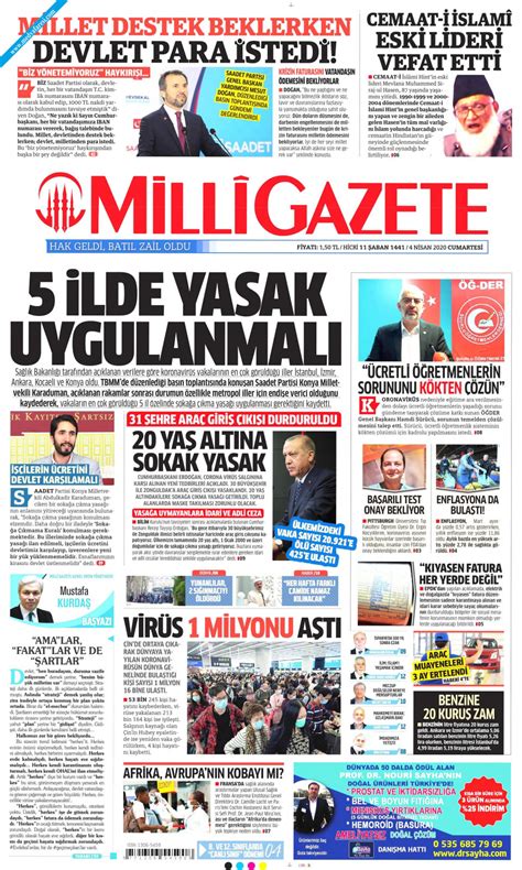 Milli Gazete Gazetesi 04 Nisan 2020 Cumartesi Medyafaresi Com